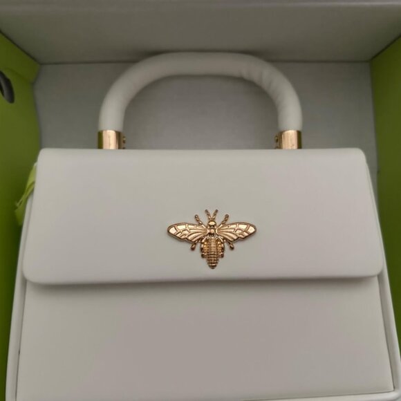Neiman Marcus Milan Chiva Golden Bee White Leather Top Handle Bag - Picture 3 of 6